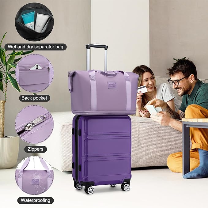 Kono Suitcase Set 3 Piece Luggage Set Expandable(only 28") Lightweight PC+ABS Carry On Hardside Luggage with TSA Lock Spinner Wheels (Purple, 6 piece set)