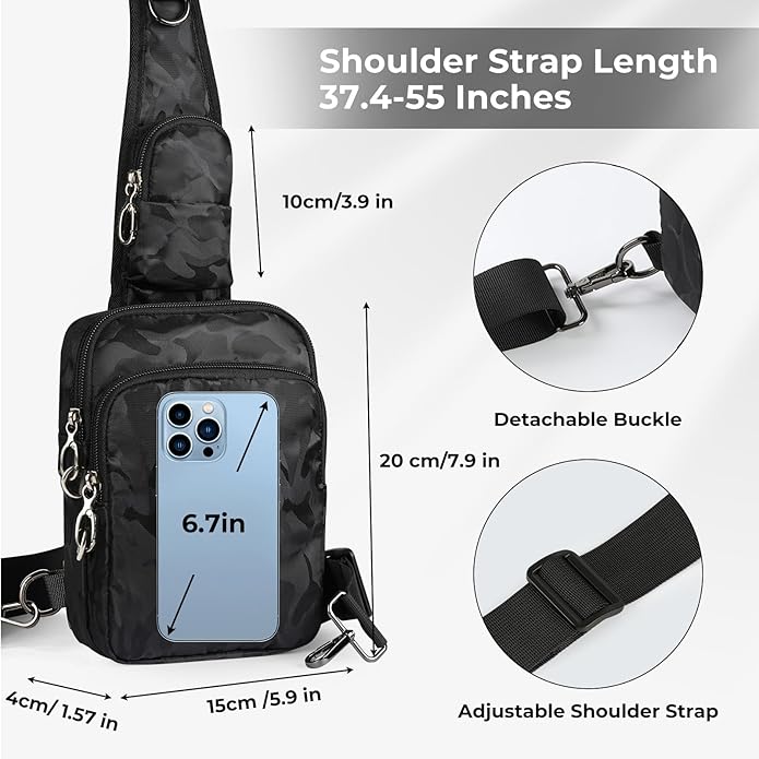 BROADREAM Mini Crossbody Sling Bag, Small Chest Bags Dual Pocket with Zipper Lock, RFID Blocking & Water Resistant Women Men