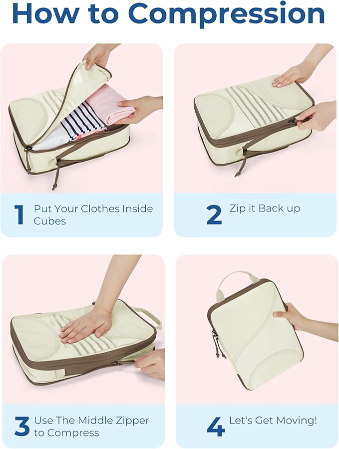 BAGSMART Compression Packing Cubes - 6 Set Travel Packing Cubes for Suitcases, Compression Suitcase Organizers with Shoe Bag