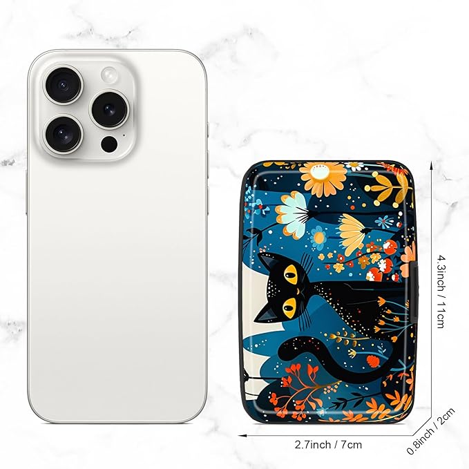 Credit Card Holder, Mini Aluminum Card Wallet RFID Blocking Slim Metal Hard Card Case for Women Men, Cute Cat