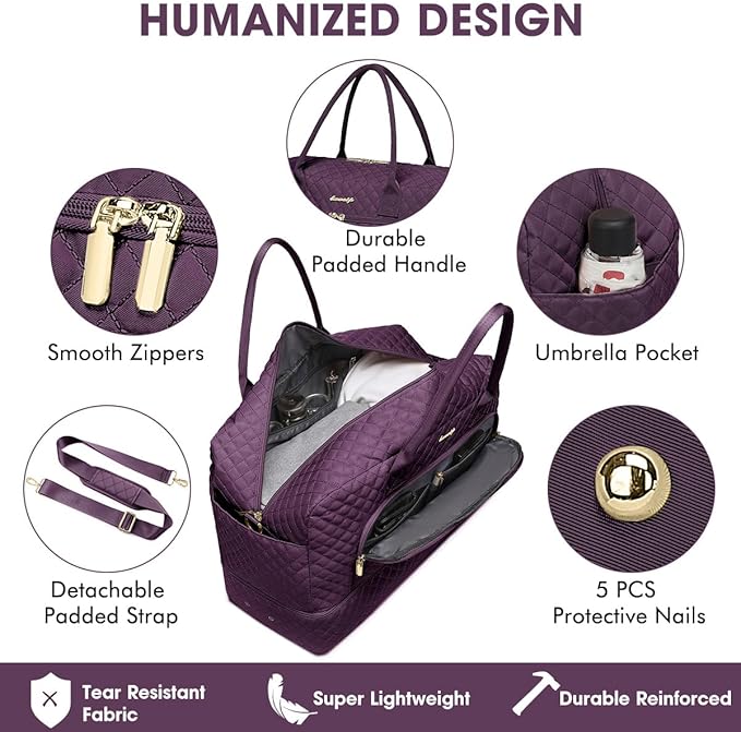 Travel Duffle Bag Weekender for Women - 38L Carry-On Overnight Personal Item Bag with Shoe Compartment & Wet Pocket Weekend Tote Bags with Toiletry Hospital Bags for Labor and Delivery