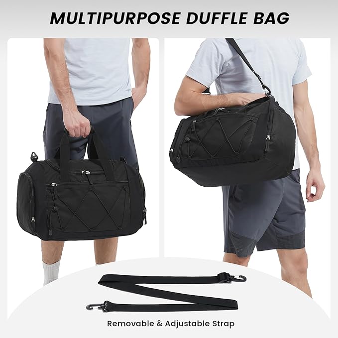 Vorspack Gym Bag for Men - 18 Inches Small Duffle Bag for Travel Lightweight Duffel Bag with Shoe Compartment Personal Item Travel Bag Weekender Bag for Travel Sports Gym - Black