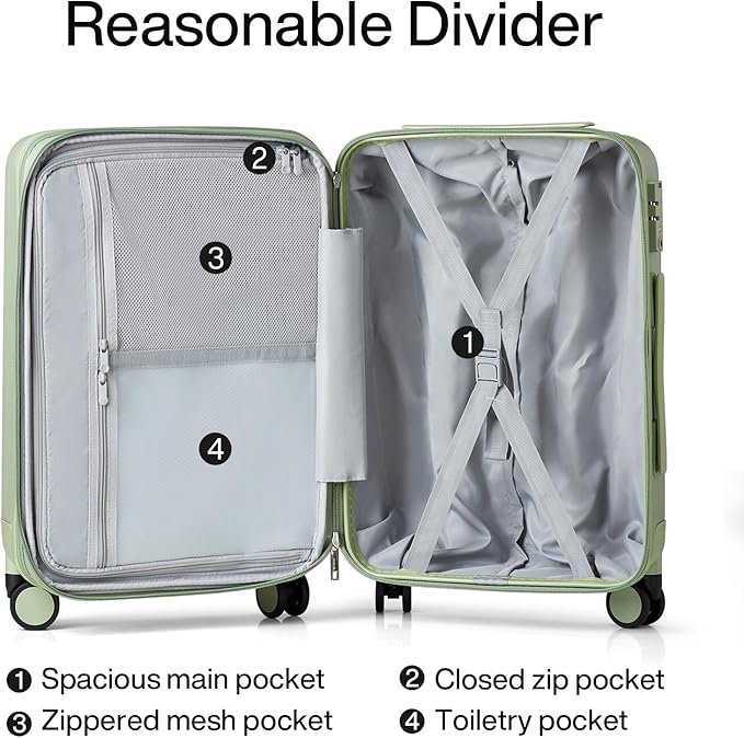Hanke 24 Inch Expandable Checked Luggage Lightweight PC Hard Shell Luggage Suitcases with Wheels Travel Luggage Rolling Large Suitcase Travel Luggage Bag for Go to University.(Bamboo Green)