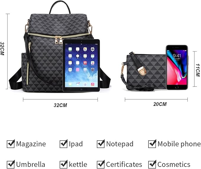 Makes Backpack Purse for Women PU Leather Travel Satchel Handbag Convertible Design Bag with Purse 2 Piece
