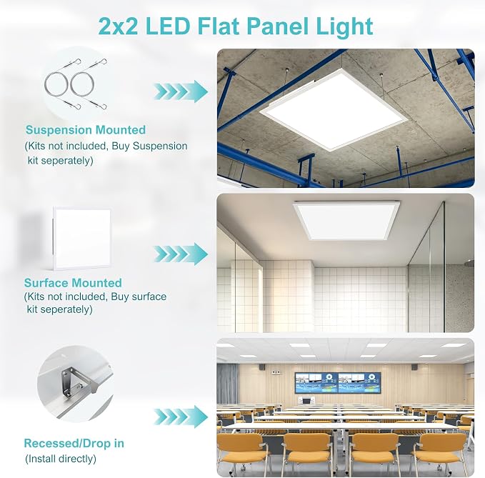 42Pack 2x2 LED Flat Panel Light,3000K-6500K & 5 Wattage Selectable | 50W 5500LM, 0-10V Dimmable, AC 120-277, Recessed 2x2 led drop ceiling light fixture for Office, Kitchen, Garage, School