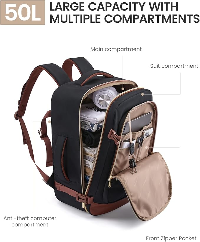 LOVEVOOK 50L Travel Backpack for Women Men with Garment Bag, Airline Approved Carry on Luggage Travel Essentials with 3 Packing Cubes, TSA Overnight Bags Weekender Essentials Backpacks fits 17" Laptop
