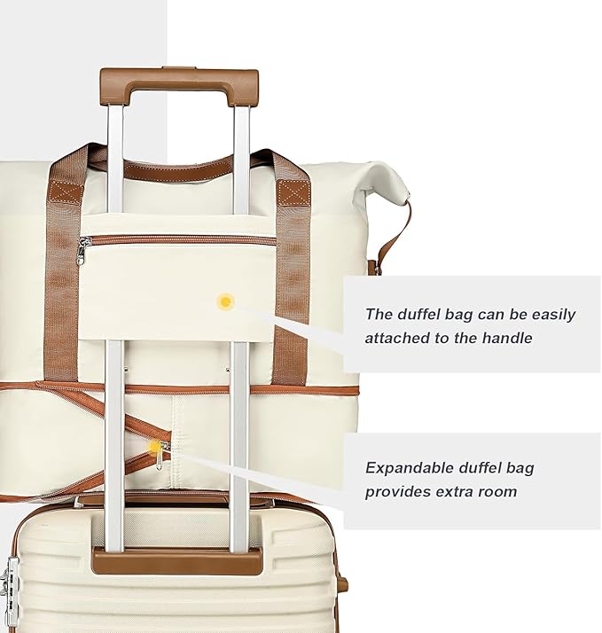 Joyway Carry On Luggage 20 Inch Expandable Suitcase with Spinner Wheel, 4 Piece Hard Shell Luggage Set with TSA Lock(White brown)