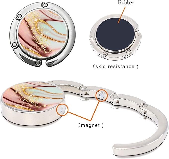 Pretty Marble Foldable Purse Hook & Table Hanger Collection - Womens Bag Desk Hooks (3 Pack)