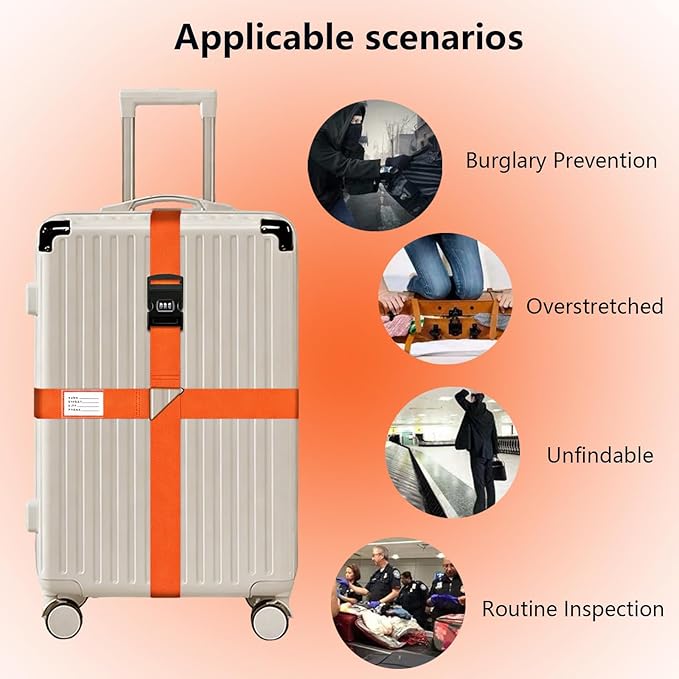 Luggage Straps for Suitcases,Travel Luggage Straps with Lock and Luggage Tags,Suitcase Strap,Adjustable Bright-Colored Travel Belt for Travel Suitcase Bag Closure Accessories.(Orange)