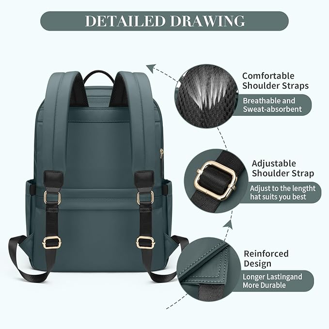 GOLF SUPAGS Women Laptop Backpack Casual Daypack for Work Travel College Backpack Purse Fits 14 Inch Notebook (Atrovirens)