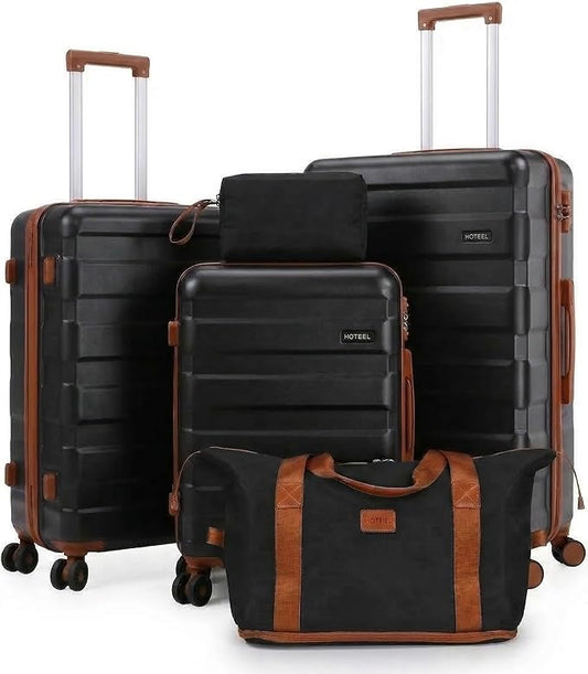 Hoteel Luggage Sets 5 Piece, 4-Year Warranty, Carry-On Luggage with Dual-Spinner Wheels, ABS Hard Shell Suitcase with TSA Locks, Lightweight Luggages for Travel, Black(20IN/24IN/28IN/DB/TB)