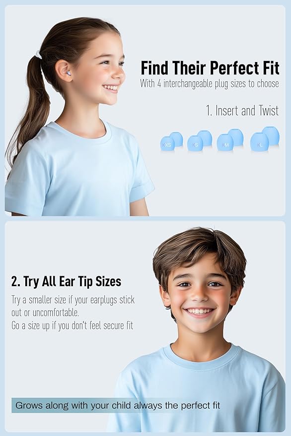 Kids Ear Plugs (6-12 Years) with Cord, Kids Ear Protection Reusable Noise Relief Earplugs for Focus, Travel, Concert, Socializing, Events, Sleep, Anxiety, Home, School, Playtime -26dB Noise Reduction