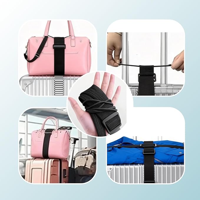 2 Pack Luggage Strap for Carry On Bag,Multi Use Strong Adjustable Connector Straps, Black Elastic Travel Belt for Suitcase, Backpack, Handbag, Easy Wrap, Lightweight