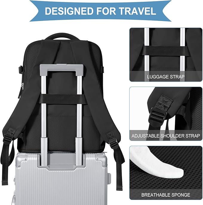 coowoz Travel Backpack For Women Men,Carry On Backpack,Hiking Backpack Waterproof Outdoor Sports Rucksack Casual Daypack Travel Essentials(Black) 25L