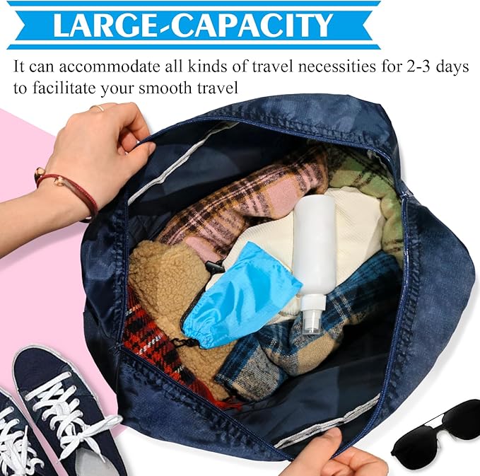 Foldable Travel Duffel Bag Tote Carry on Luggage Bag Spirit Airlines Personal item Sports Gym Bag Water Resistant Weekender Overnight Bags for Women and Men (Blue)