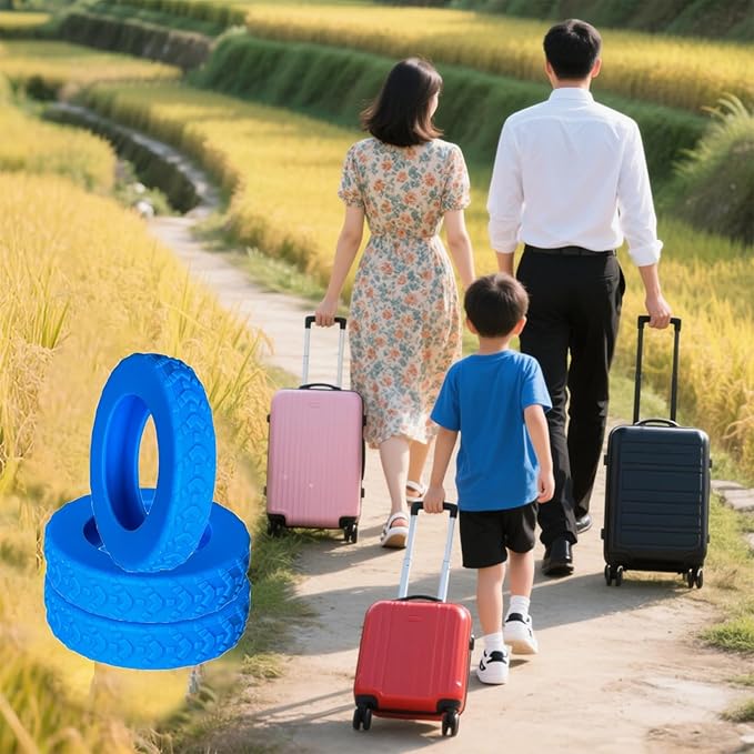 Luggage Wheel Covers, Luggage Wheel Protector Covers for 2-2.4 inches Wheels Suitcases，Anti-Scratch & Noise Reduction Design, Silicone MaterialDurable Travel Case Accessories (8, blue)