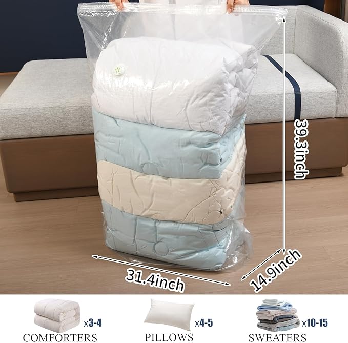 5 PACK Cube Vacuum Storage Bags,Jumbo Cube (31.4 * 39.3 * 14.9 Inch),Electric Pump， Extra Large Vacuum Seal Bags for Clothing, Comforters, Blankets, Bedding, Closet Organization Space Saving