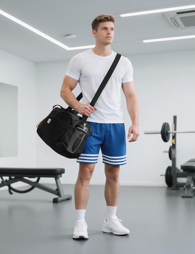 SKYSPER Gym Bag for Men & Women with Shoe Compartment, Carry-on Gym Duffle Bag for Travel and Sports, Workout Overnight Bag with Large Wet Pocket, Black