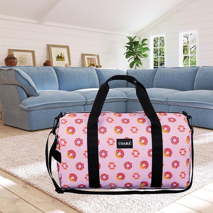 Kids Duffle Bag Overnight Bags for Boys and Girls Weekender Sleepover Carry-On Tote for Traveling Gym Sport Dance (Donuts)