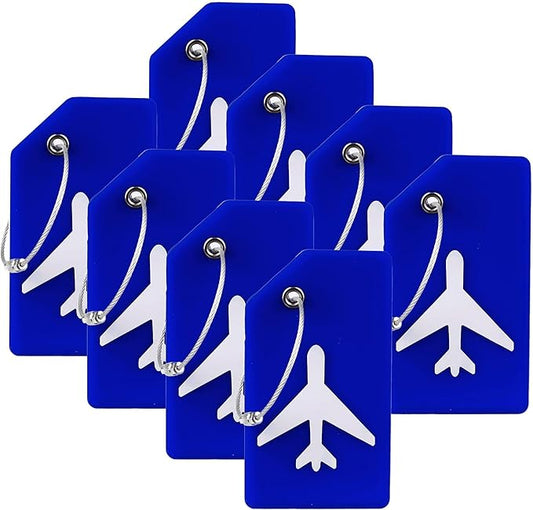8 Pack Silicone Luggage Tag for Suitcases with Stainless Loop, TSA Approved, Privacy Protection Travel Essentials Bag Tags by Gostwo, Blue