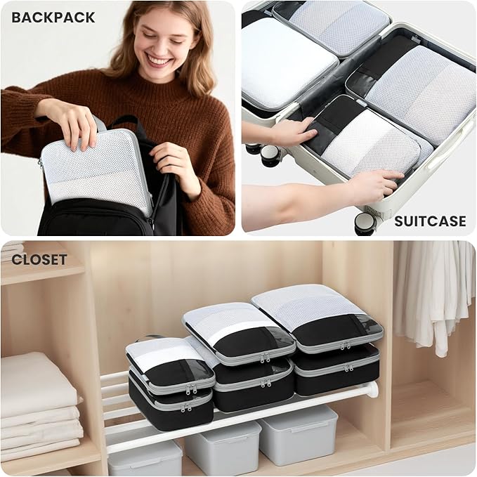 Compression Packing Cubes for Travel, Lightweight Vacation Travel Essentials, Travel Accessories for Suitcase Organizer Bags Set, Durable Luggage Organizer