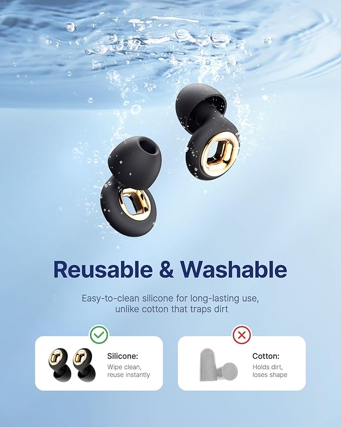 Ear Plugs for Sleeping Noise Cancelling, 45dB Reusable Earplugs for Noise Reduction, Hearing Protection Ear Plugs with 8 Ear Tips, Soft Silicone Earplugs for Sleep, Concerts, Snoring, Study (Black)