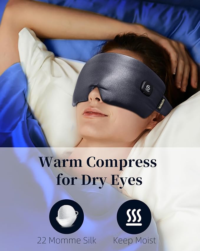 Heated Eye Mask for Dry Eyes: Silk Cordless Eye Warmer Compress for Dry Eyes - Eye Heating Pad for Stye Treatment Headache Tired Eyes Relief - Washable Rechargeable Electric Heat Sleep Masks