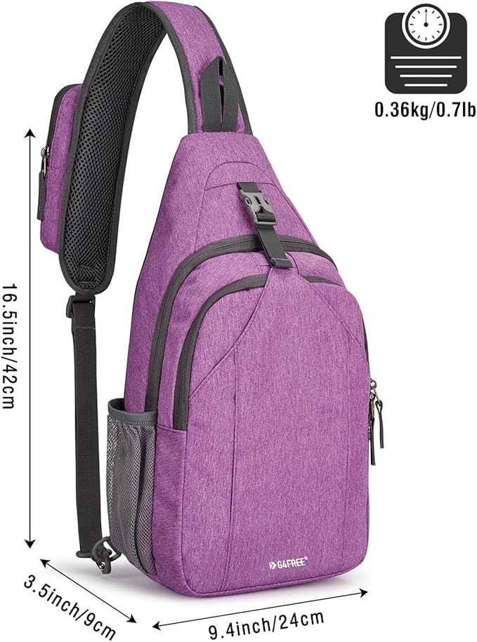 G4Free Sling Chest Bag RFID Crossbody Backpack Shoulder Bag with Earphone Hole, Light Purple, Small, daypack backpack