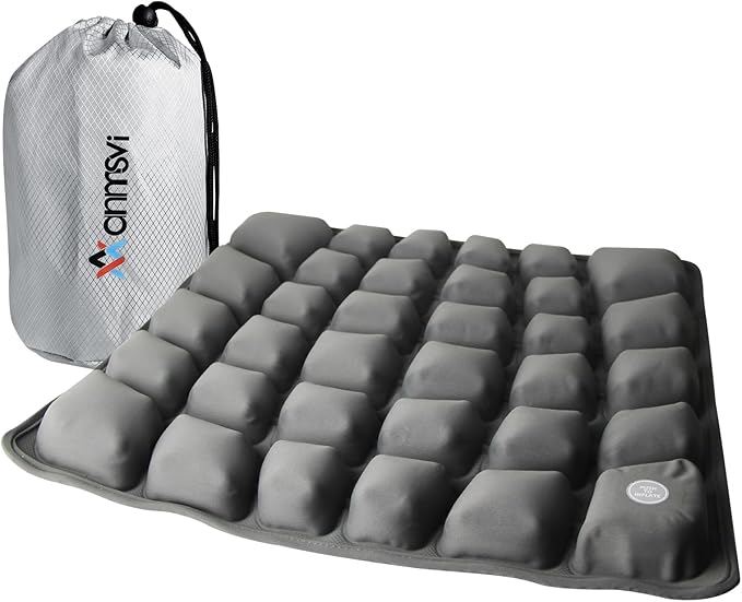 Air Inflatable Travel Seat Cushion with Built-in Pump & Carry Bag– Portable & Adjustable for Airplane, Car, Office – Coccyx, Sciatica & Tailbone Pain Relief (Gray)