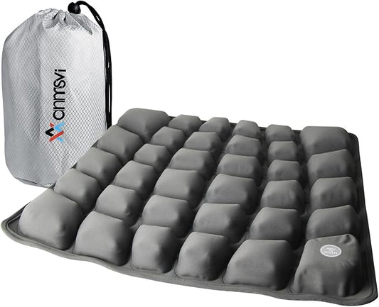 Air Inflatable Travel Seat Cushion with Built-in Pump & Carry Bag– Portable & Adjustable for Airplane, Car, Office – Coccyx, Sciatica & Tailbone Pain Relief (Gray)