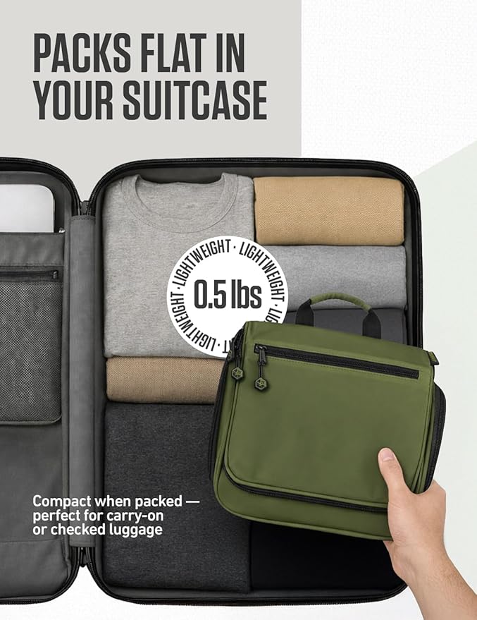 VENTURE 4TH Hanging Travel Toiletry Bag for Women & Men – Large Toiletry Organizer with 18 Compartments, Removable TSA Pouch, Travel Wash Bag for Toiletries, Makeup & Shaving Kit (Dark Green)