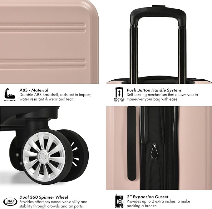 Travel Select Snowcreek Hardside Expandable Spinner Luggage Set w/USB Port, Pink, 3-Piece