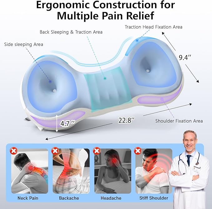 Cervical Neck Roll Pillow, Say Goodbye to Neck Pain, Travel Neck Support Pillow for Side Sleepers, Ergonomic Memory Foam Camping Pillow, Cervical Traction Device with Storage Bag