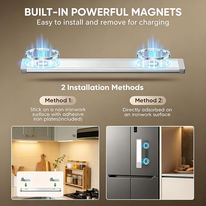 2Pack Under Cabinet Lighting Wireless Rechargeable Sensor Light Indoor with 3 Color Temps & Dimmable Led Lights,Magnetic Under Counter Lights Decorative Light for Kitchen/Stairs/Bedroom (9.5in)