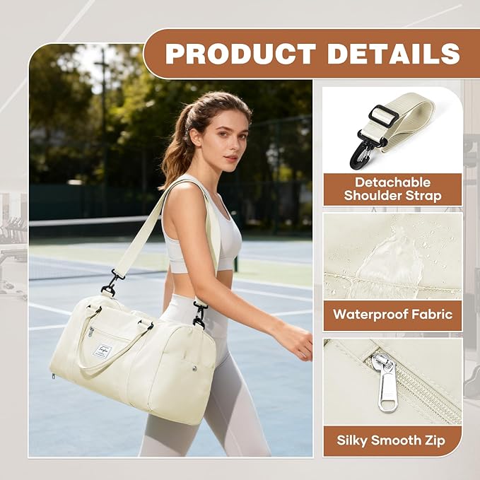 Weekender Duffel Bags for Women, Travel Totes Bag for Airplane, Cute Sports Gym Dance Bag Overnight Luggage Bag with Wet Pocket Shoe Compartment, Carry On Hospital Bag for Labor and Delivery, White