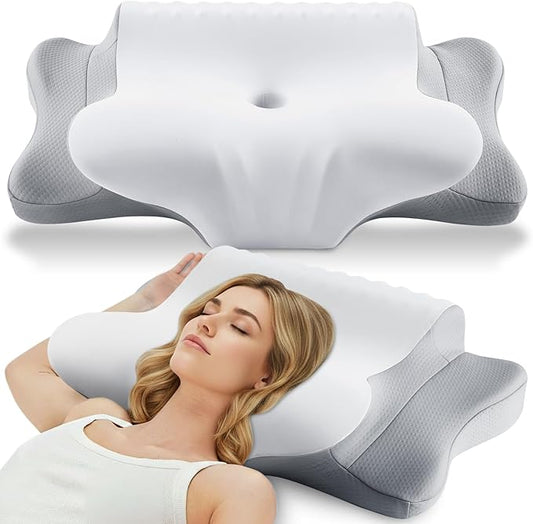 Cervical Pillow for Neck Pain Relief - Cooling Ergonomic Dual-Sided Orthopedic Neck Pillow with Ice Silk Pillowcase, Breathable Memory Foam Contour Pillow for Side/Back/Stomach Sleepers