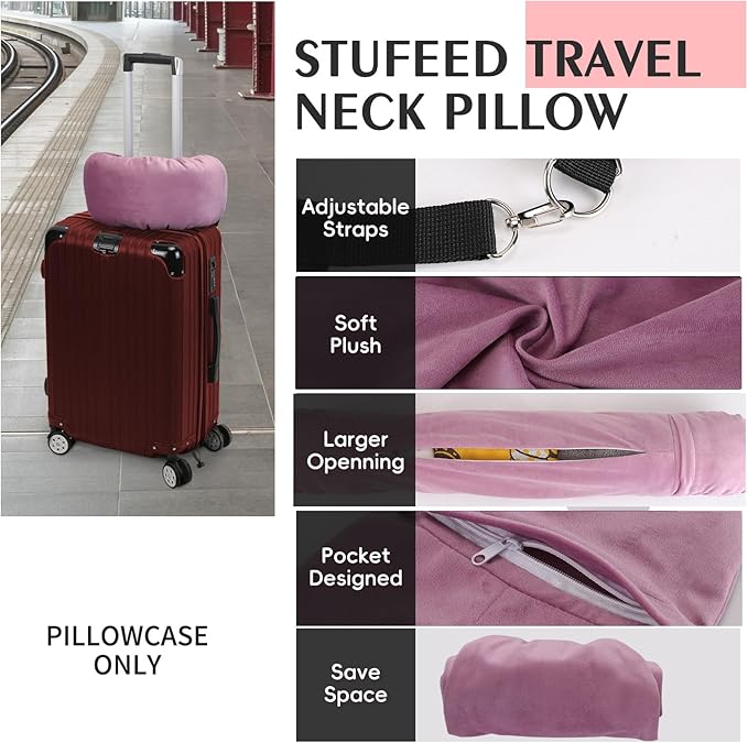 Stuffable Travel Pillow, Stuffable Neck Pillow for Travel, Neck Pillow Stuffed with Clothes Storage - No Extra Baggage Fees, Fits 5+ Days of Travel Essentials, No Filler (Pink)