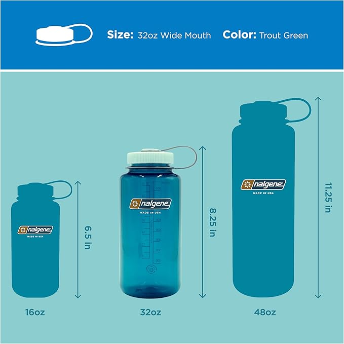 Nalgene 32 oz Wide Mouth Water Bottle | BPA-Free, Durable & Leak Proof, Lightweight Bottle for Hiking & Gym, Work & Travel