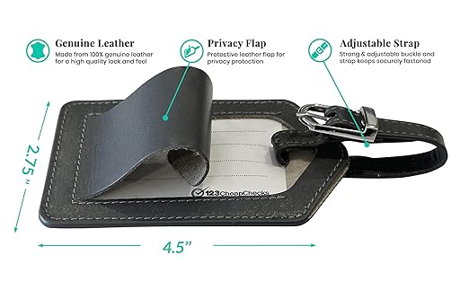 Grey Genuine Top Grain Leather Luggage Tag