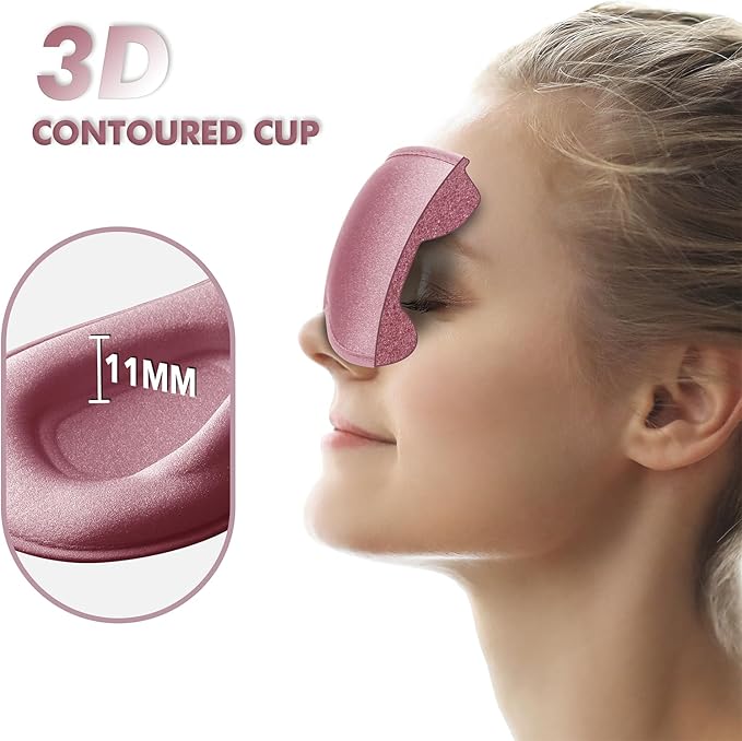 Sleep Eye Mask for Men Women, Sleeping Mask for Side Sleeper, Travel Blackout Night Blindfold Eye Shade Cover with Adjustable Strap (Pink-Side Sleeper)