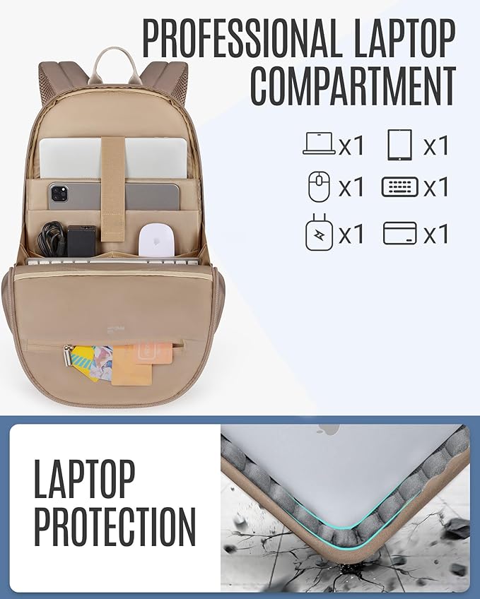 LIGHT FLIGHT Travel Laptop Backpack Women, 17.3 Inch Laptop Backpack with USB Charging Hole, Water Resistant College Bookbag, Black Computer Backpacks for Work, champagne