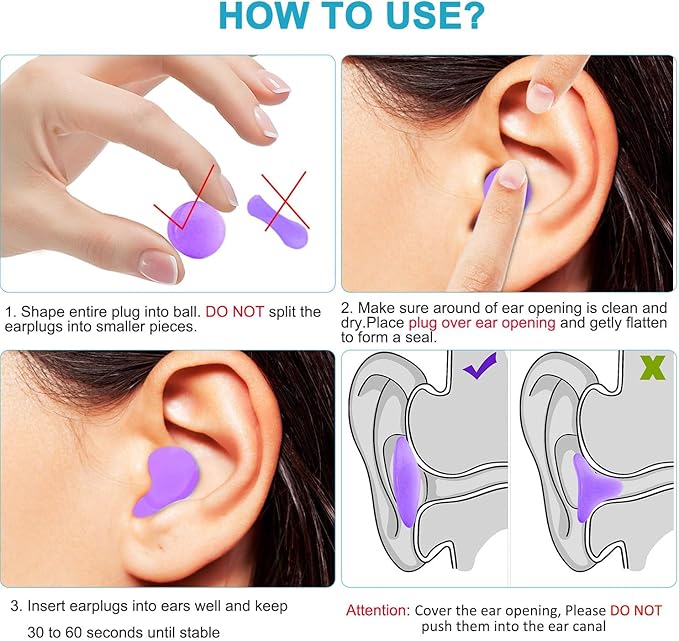 Reusable Silicone Ear Plugs, Waterproof Noise Cancelling EarPlugs for Sleeping, Mowing, Swimming, Airplanes, Concerts