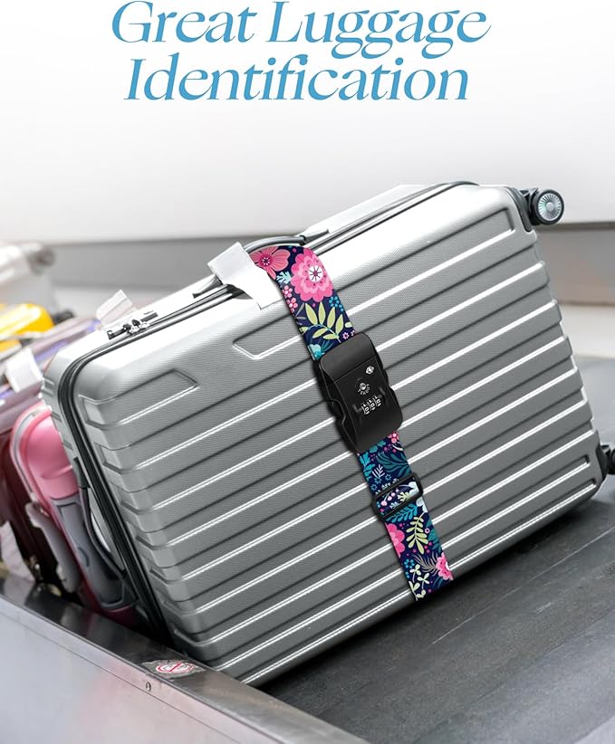Slohif Luggage Straps TSA Lock for Suitcases - Travel Belt TSA Approved Accessories Luggage Identifiers Carry On Bag with Buckle Nylon Adjustable Band for Add a Bag Flower