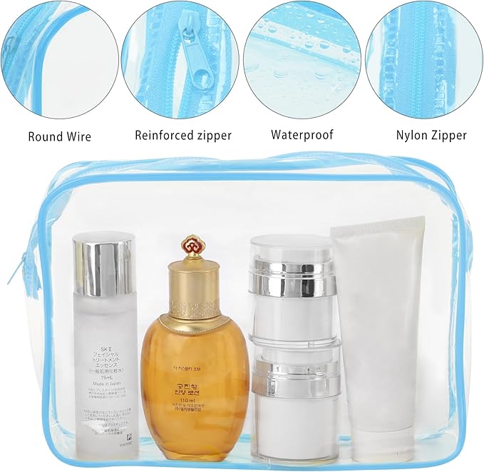 Tbestmax 10 Pack Clear Cosmetic Bags Makeup Bags Portable Waterproof TSA Approved Travel Toiletry Bags Large Organizer Blue, 9.8" x 7.1" x 2.4"