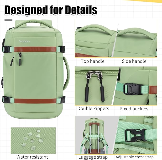 42L Travel Backpack with 4 Packing Cubes, TSA Friendly Flight Approved Carry-On Bag, Water-Resistant Business Backpack for Men Women, Fits 17.3" Laptop (Avocado Green)
