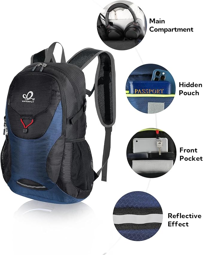 WATERFLY Lightweight Packable Hiking Backpack: 30L Foldable Travel Daypack Ultralight Camping Day Pack for Woman Man