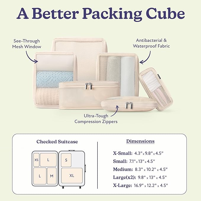 Vandel Space-Saving Compression Packing Cubes for Women, Men, 6-Pack Compressible Carry On Suit Case Organizer Luggage Packing Cubes for Travel Compression Organizer Bags for Luggage, Suitcase Cube