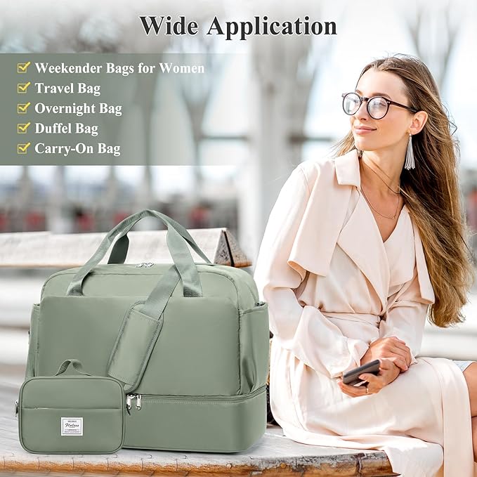 Travel Duffel Bags for Women, Carry-on Overnight Weekender Bag with Wet Pocket & Toiletry Bag, For Spirit Airlines 18x14x8 Personal Item Bag