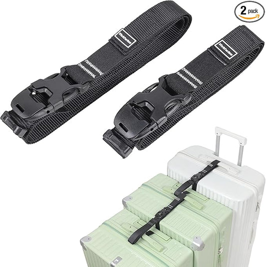 Luggage Straps, Stretchable Luggage Connector Straps for Suitcases, Quick Release Buckle Add A Bag Adjustable Attachment Accessories Belts (Black-Cam Buckle, 1" W)