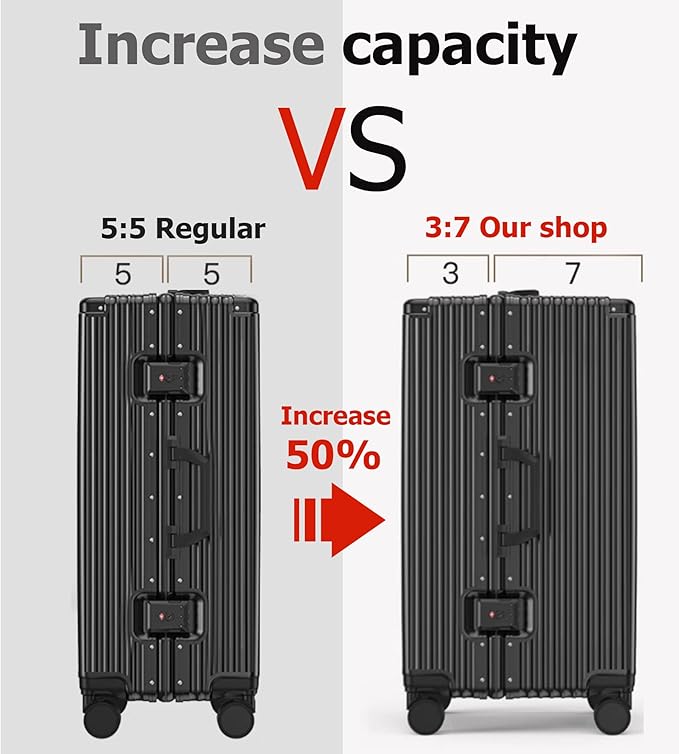 feilario 26in Super Large Captain Aluminum Frame Hardside Spinner Wheels Luggage, Zipperless Checked Suitcase with Cup Holder/Phone Holder (Jet Black,26in)